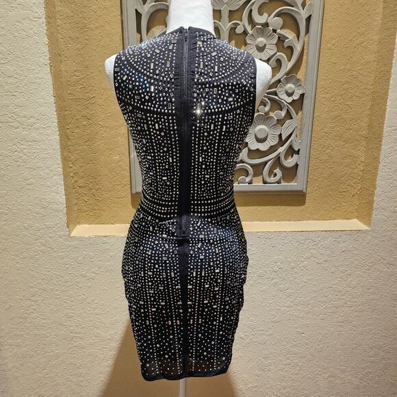 Windsor Heat XS Stone Rhinestone Bodycon Mini Dress Black Sleeveless Party Glam - Picture 4 of 14